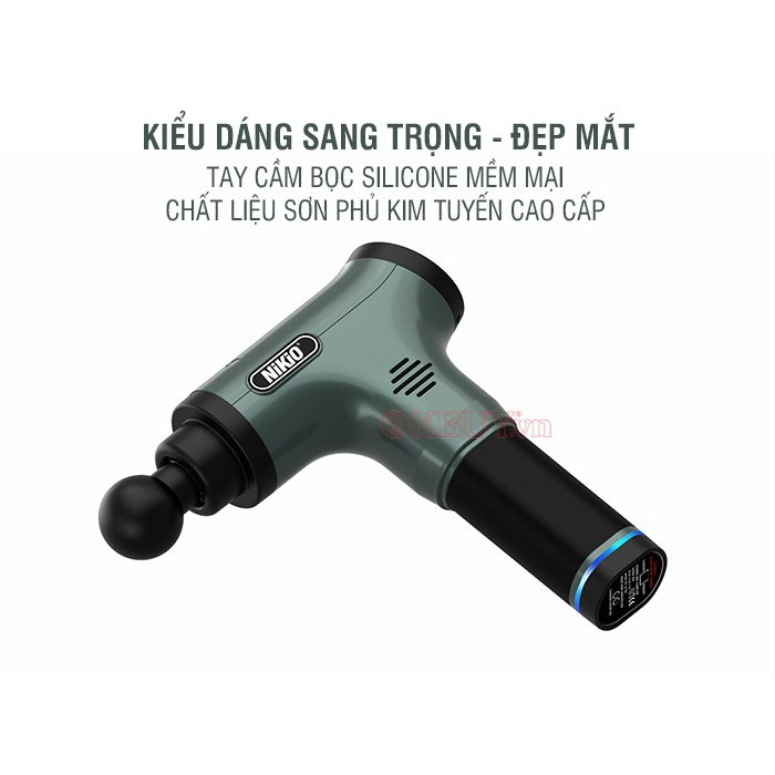 Súng massage gun trị đau nhức căng cơ cao cấp NIKIO NK-172 - 110W, xanh rêu