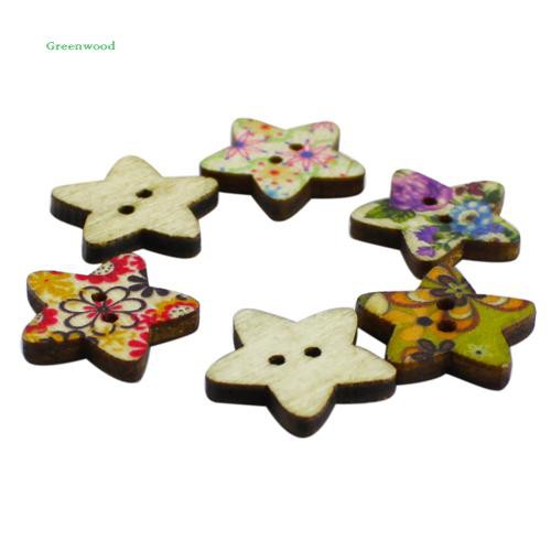 Set 100 nút gỗ 2 lỗ hình ngôi sao trang trí nhiều màu đẹp mắt