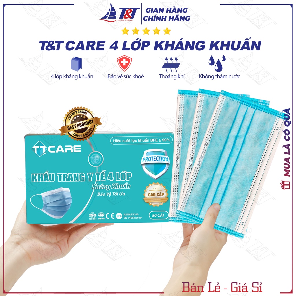 Khẩu trang y tế TT CARE 4 lớp kháng khuẩn cao cấp Xuất Âu - Chính hãng DNTN Trịnh Chung