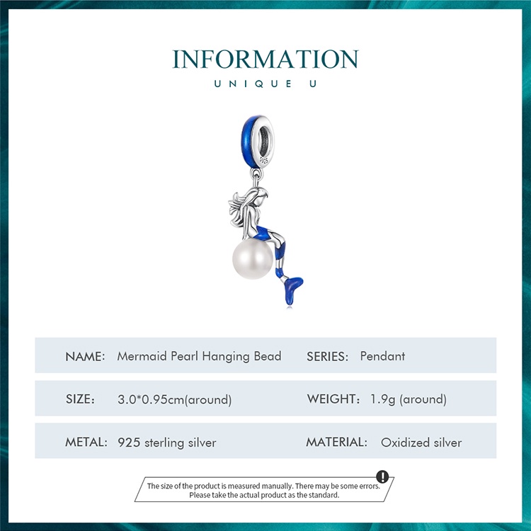 BAMOER Mặt Dây Chuyền Bạc 925 Hình Nàng Tiên Cá Đính Ngọc Trai