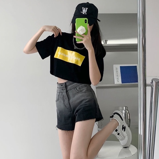 Áo thun ZHELIHANGFEI tay ngắn dáng rộng in chữ thời trang phong cách cho nữ