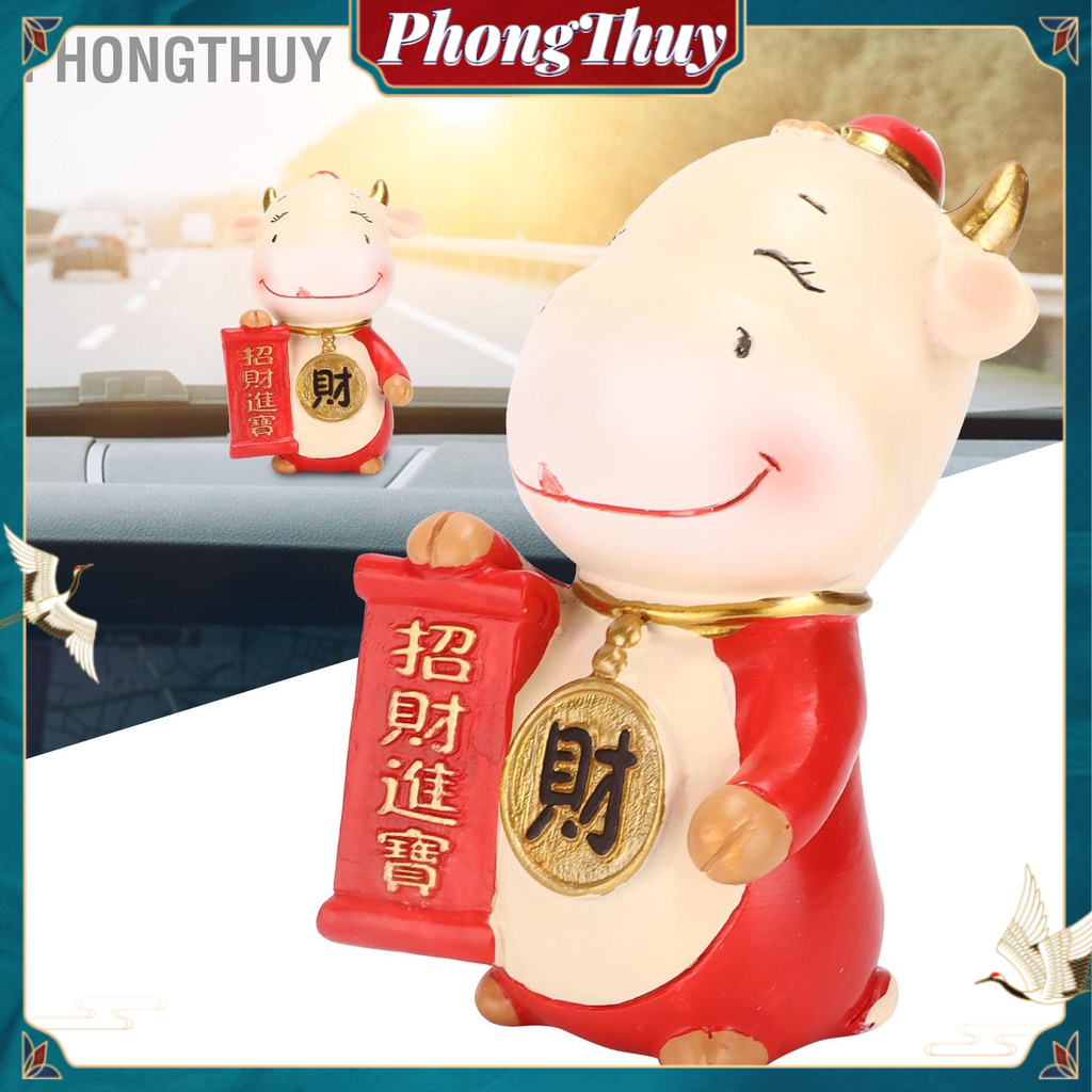 PhongThuy Tượng bò Mini trang trí bằng nhựa hình con dễ thương cho xe hơi Trang lễ hội tại nhà Quà tặng