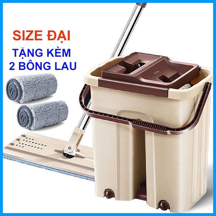 Bộ chổi lau nhà tự vắt xoay 360o cỡ đại, Cây lau nhà tự vắt thông minh