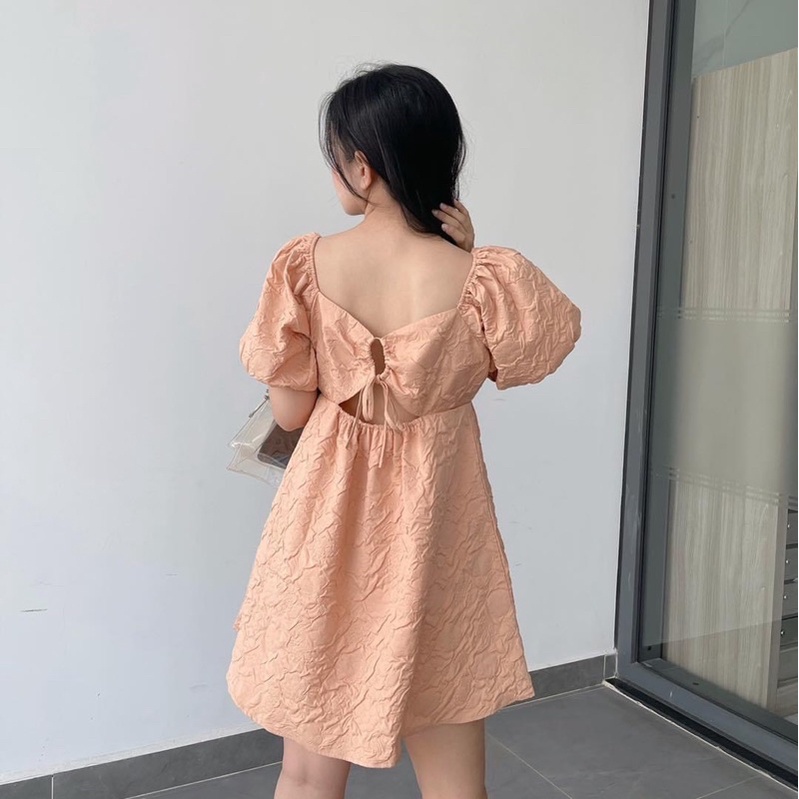 ĐẦM XINH DOLL DRESS form babydoll xoè nhẹ thiết kế tay bồng chất vải gấm in hoa