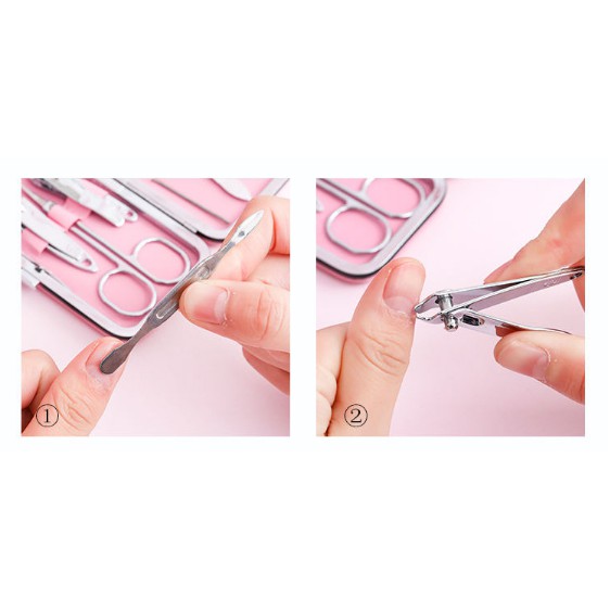 Bộ kềm bấm móng tay 7 món kèm hộp đựng bằng da mềm xinh xắn