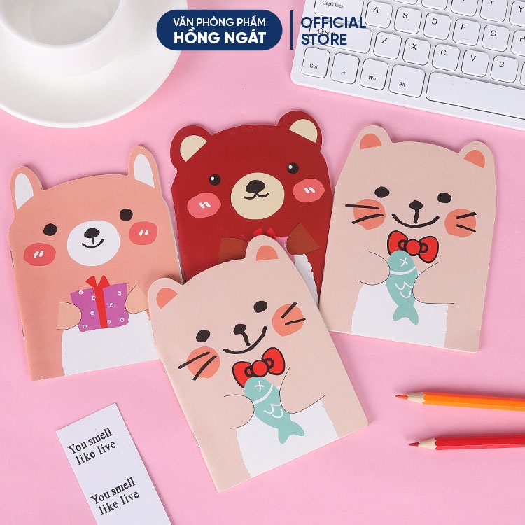 Sổ tay cute hình gấu, set 10 quyển sổ tay ghi chú mini cute dễ thương giá rẻ kẻ ngang đẹp nhỏ gọn bỏ túi S01