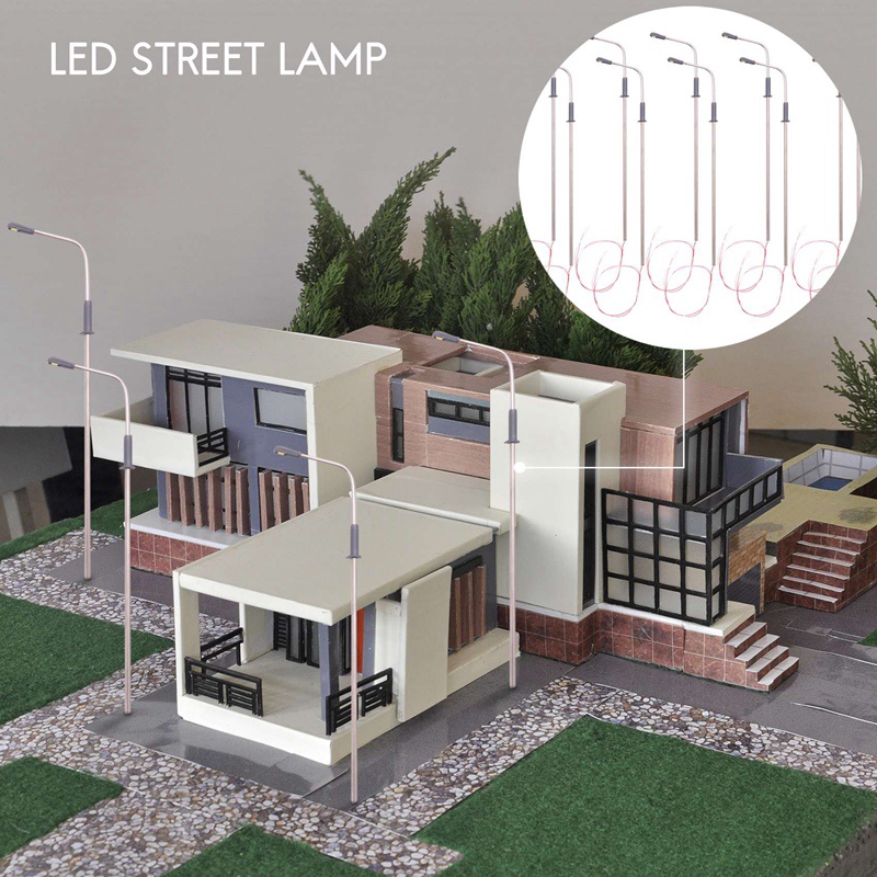 10 chiếc Mô hình Đèn đường LED Chiếu sáng một đầu Bố cục Tàu hỏa Cảnh quan 1 ' 100