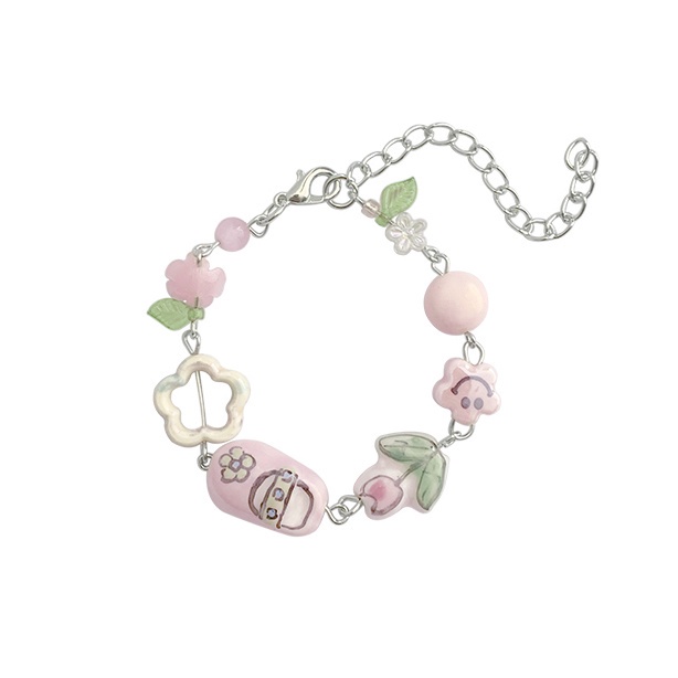 Vòng tay AY chuỗi hạt gốm màu cầu vồng mặt hình hoa mặt cười hoạt hình dễ thương