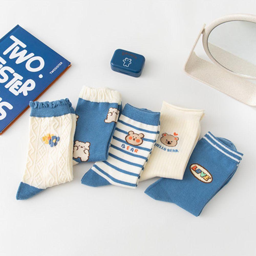 Vớ Nữ VANES1 Thoáng Khí In Họa Tiết Gấu Hoạt Hình Màu Xanh Dương Ấm Áp