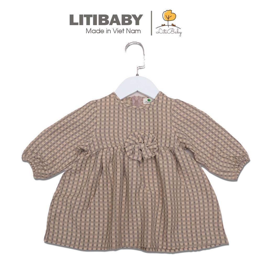 Váy kẻ dài tay nơ ngực LITIBABY 1/8