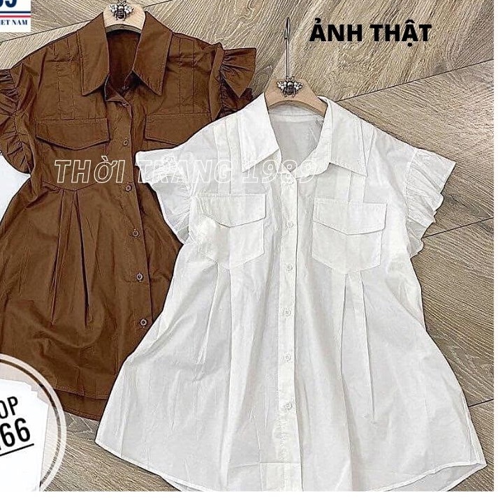 Áo sơ mi cổ tầu tiểu thư phối túi bánh bèo, áo sơmi trắng tiểu thư Hàn. MIALA