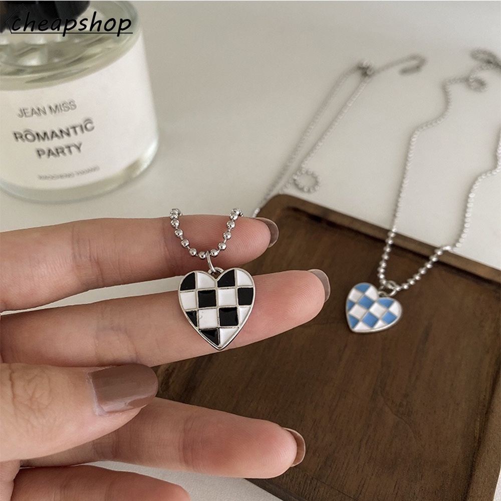 Vòng cổ IF YOU mặt bóng trái tim caro phong cách Hàn Quốc dành cho nữ