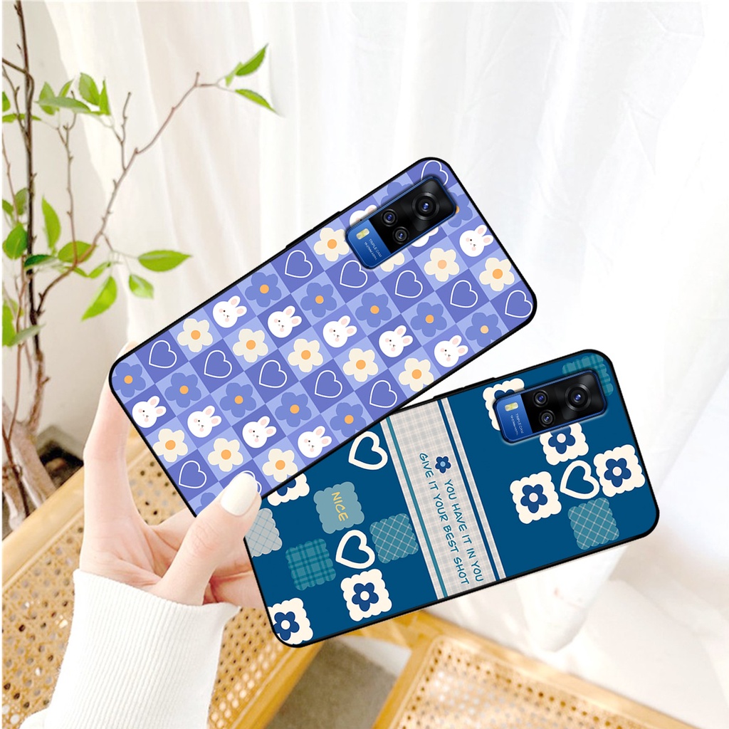 Ốp lưng Vivo Y51 2020 - Vivo Y53s - Vivo Y72 5G in hoạ tiết caro trái tim đen trắng, gấu bear cute đáng yêu