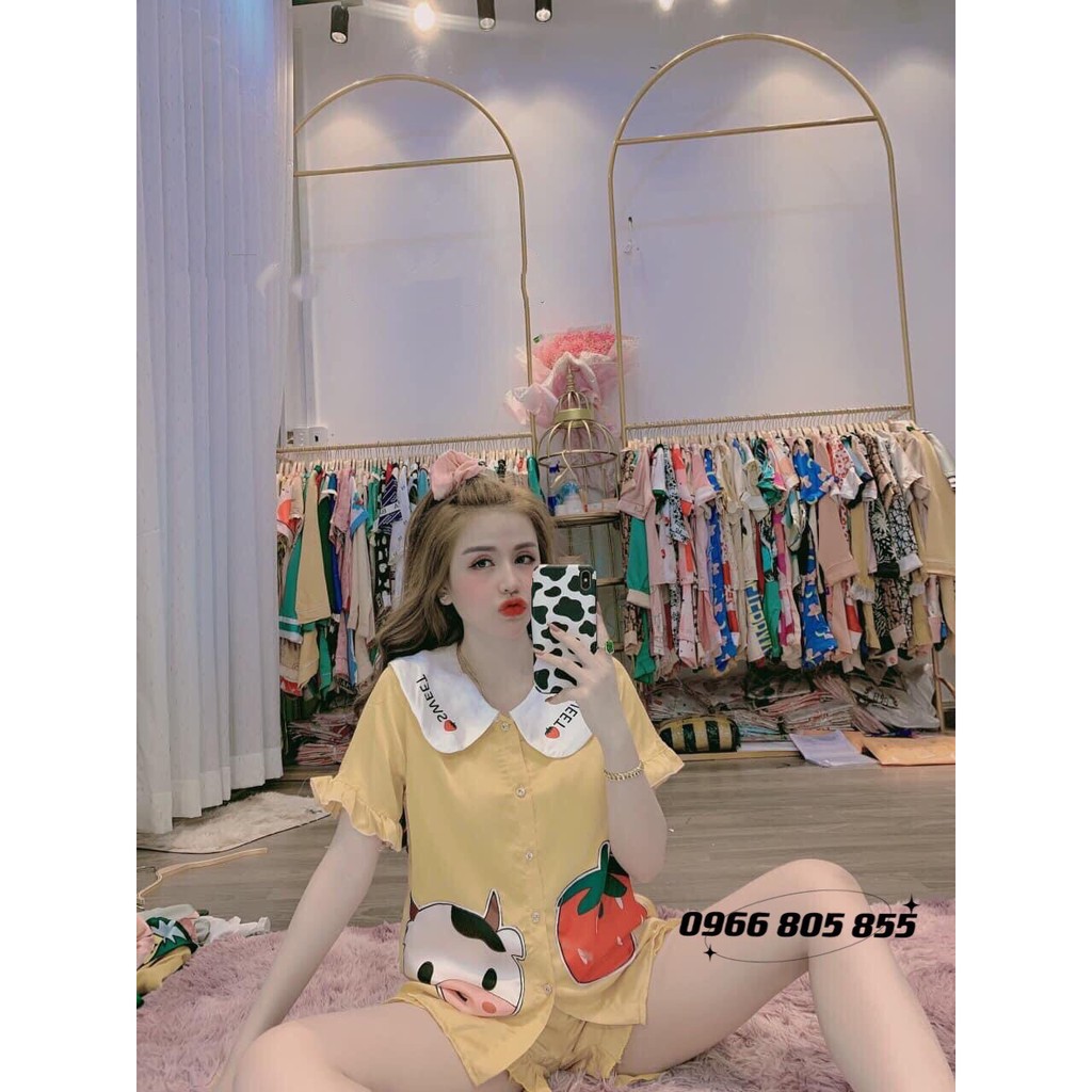 Bộ đồ Pijama lụa💖Bộ lụa thiết kế Quần Sooc Họa tiết chất liệu mát lịm | BigBuy360 - bigbuy360.vn