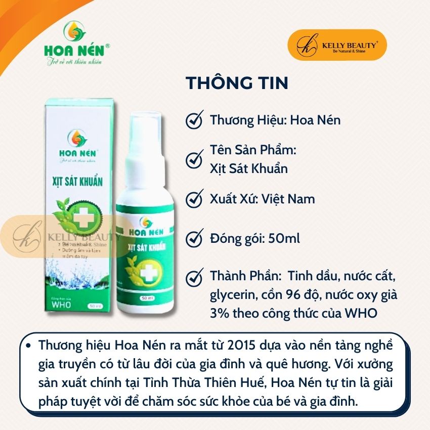Xịt Sát Khuẩn HOA NÉN 50ml – Diệt Vi Khuẩn, Dưỡng Ẩm và Không Khô Da Tay | Kelly Beauty | BigBuy360 - bigbuy360.vn