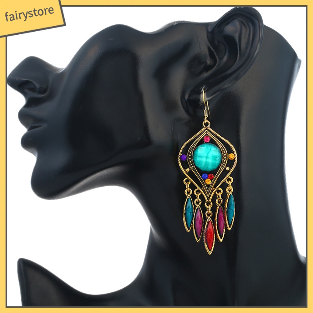 Khuyên Tai Dáng Dài Phối Tua Rua Phong Cách Bohemian