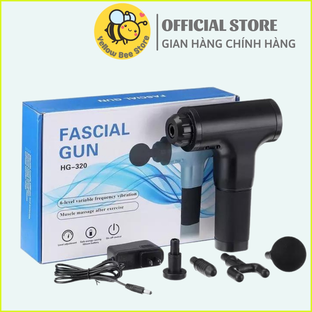 Máy massage cầm tay, súng massage cổ vai gáy, toàn thân 4 đầu 6 chế độ Fasscial, giúp giảm đau vai gáy, giãn cơ sau tập