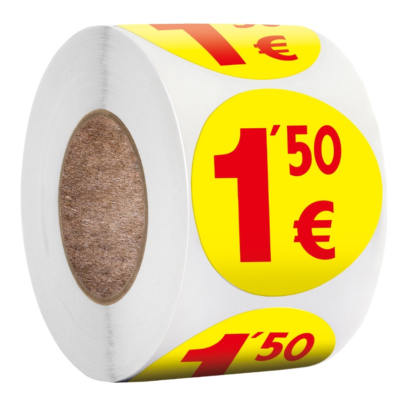 Bộ 500 Miếng Dán Giá Tiền Rummage 1.25 / 1.5 Euros Hình Tròn Cho Flea Market
