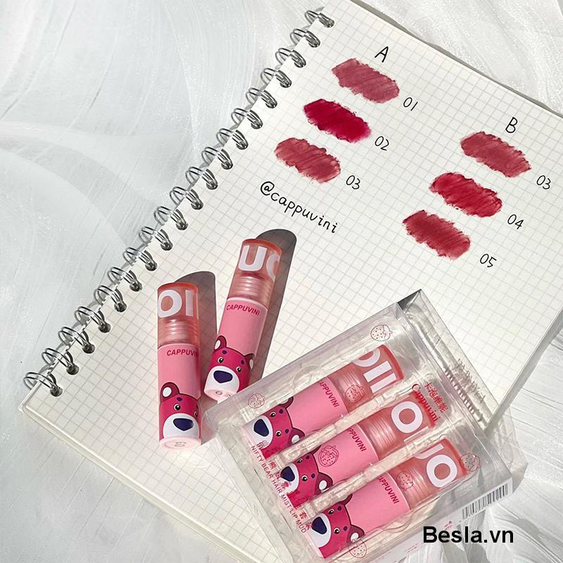 Son kem bóng CAPPUVINI gấu hồng Bubbly Bear Lip Glaze gấu xanh hồng căng bóng mềm mịn