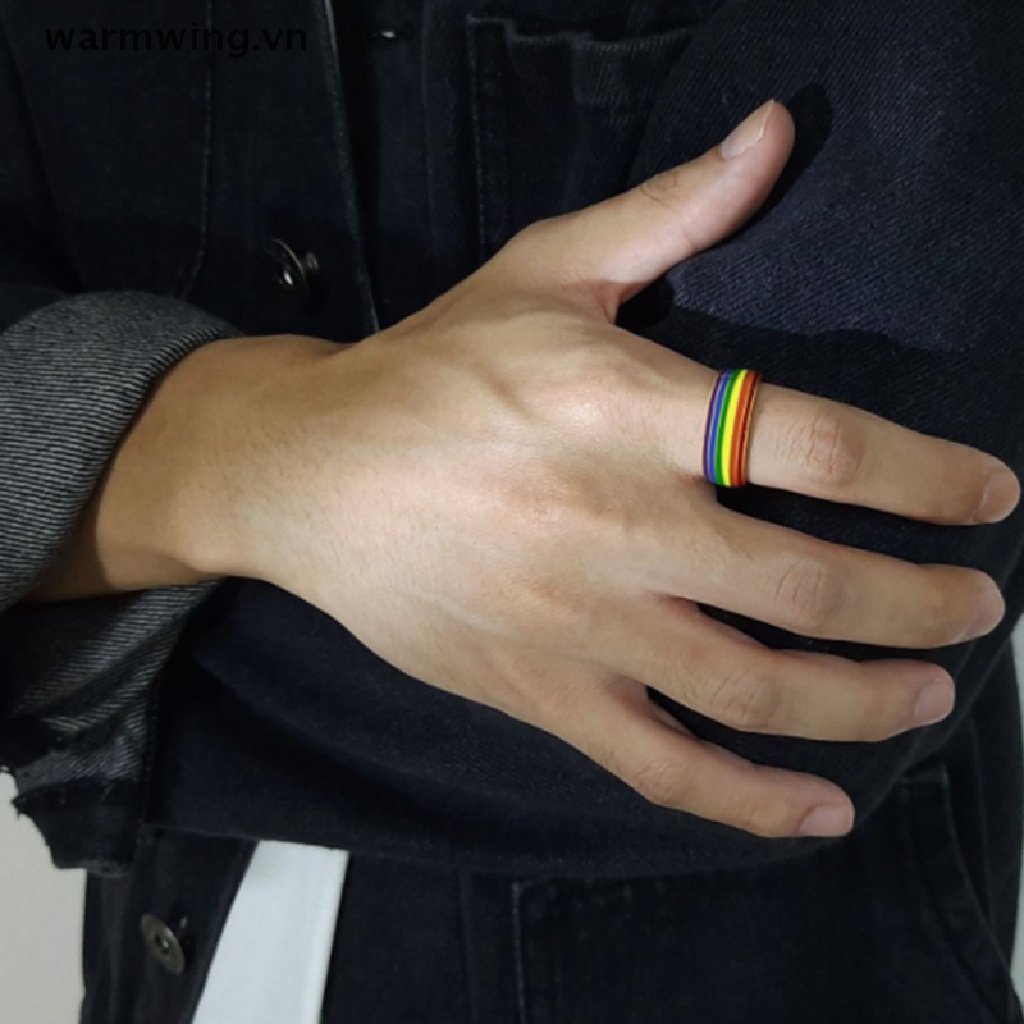 Nhẫn Inox Tráng Men Màu Cầu Vồng LGBT Thời Trang Unisex 2021