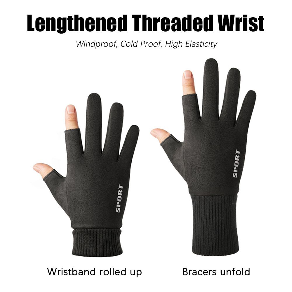 Đôi găng tay hở 2 ngón lót nhung mang chống trượt giữ ấm chống lạnh và gió khi chạy xe cho nam và nữ nhiều màu tùy chọn
