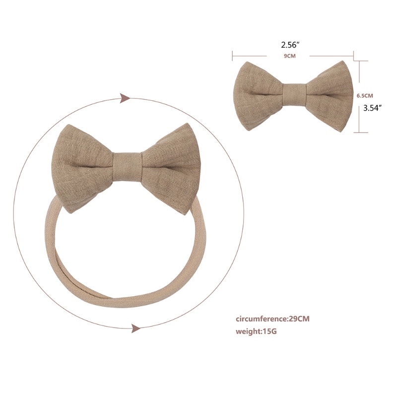 Băng Đô Nơ Co Giãn Bằng Vải Cotton Mềm Màu Trơn Thời Trang Cho Bé