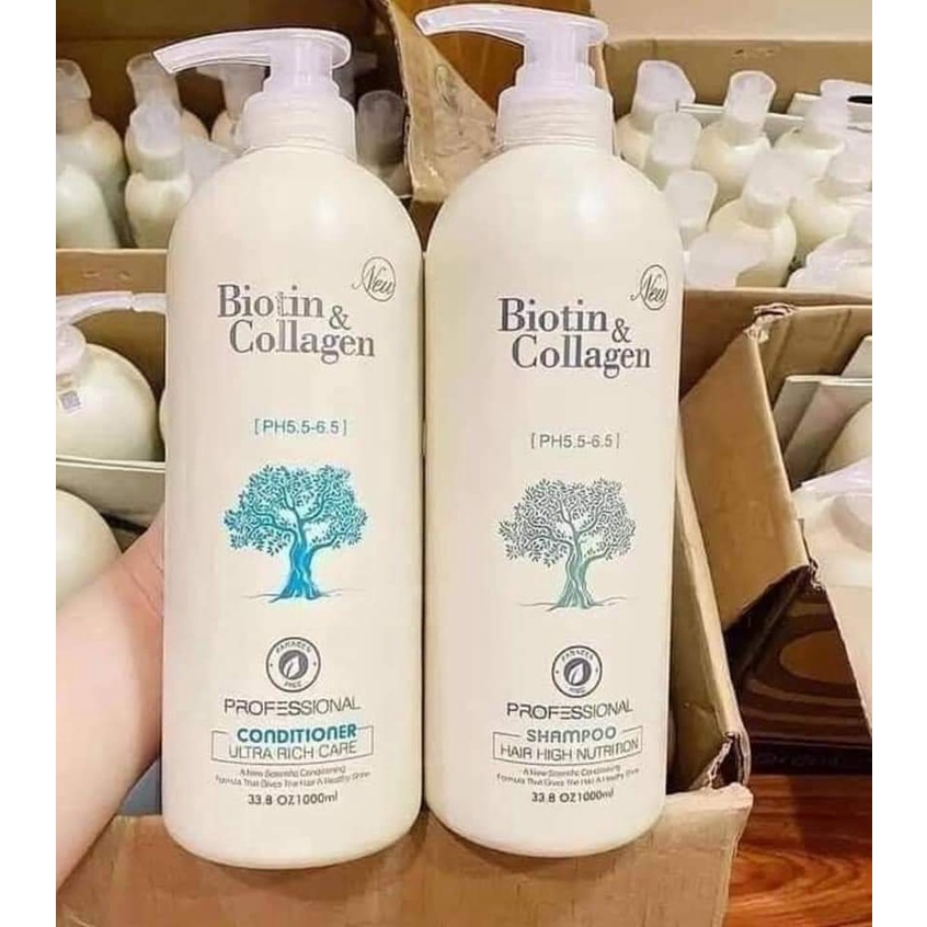 Cặp 2 dầu gội  và xả Biotin&amp;Colagen 1000ml :giảm rụng tóc , phục hồi tóc hư tổn.