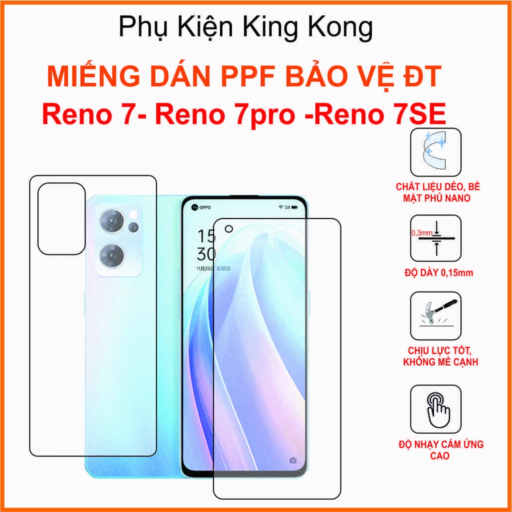 Miếng dán bảo vệ Ppf Oppo reno 7 5G /reno 7 pro / reno 7 se chống bám vân tay