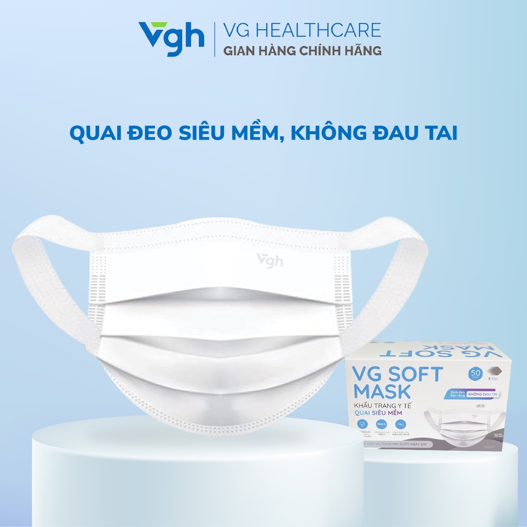 Hộp khẩu trang y tế kháng khuẩn 95% VGH Soft Mask quai mềm, lọc đa lớp, không đau tai - 50 chiếc