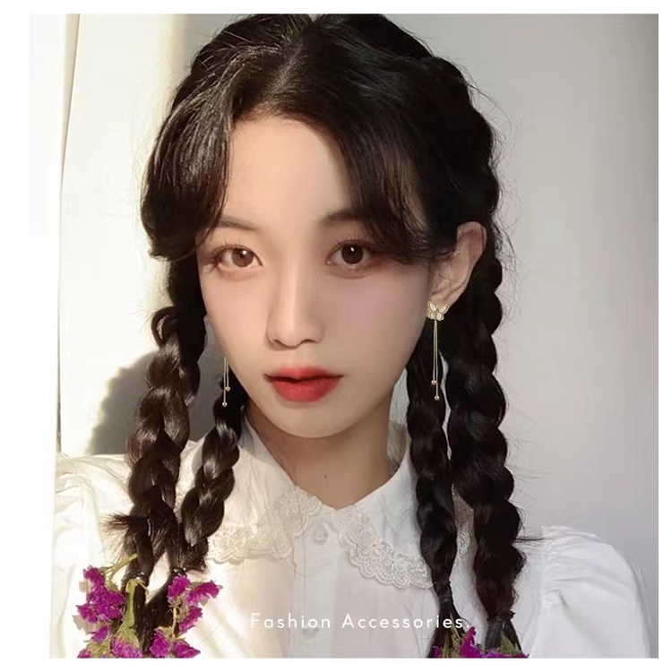 Khuyên Tai Bạc S925 Dáng Dài Tua Rua Mặt Hình Bướm Thời Trang Cho Nữ