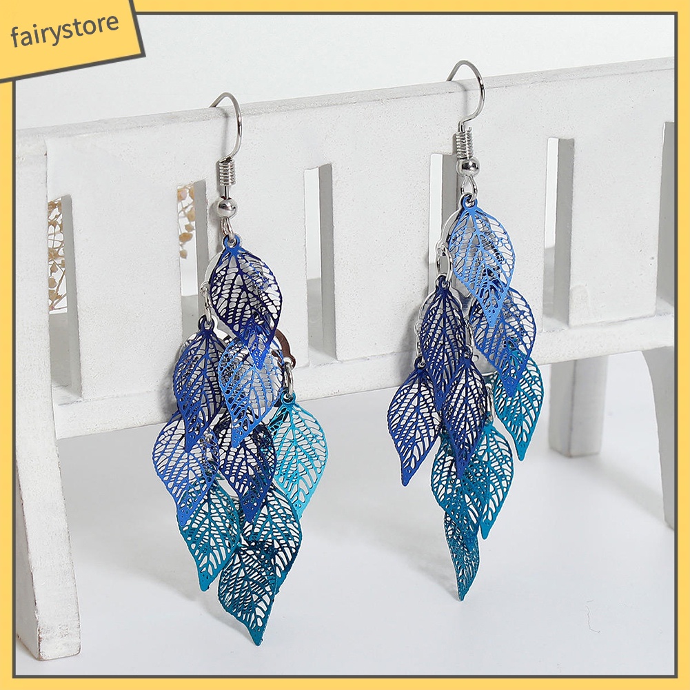 Hoa tai dạng móc thiết kế hình lá nhiều lớp thời trang thanh lịch cho nữ