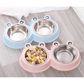 Bát đôi inox hình con ếch cho mèo