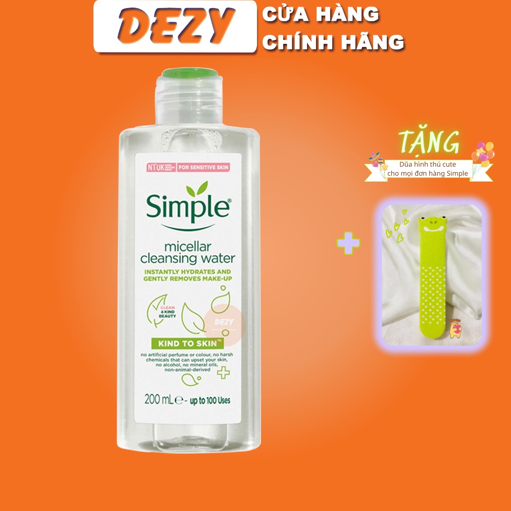 Nước Tẩy Trang Simple Da Nhạy Cảm CHÍNH HÃNG Micellar Water Cleanser Skincare Chăm Sóc Da Cấp Vitamin C Sắc Đẹp Dezy