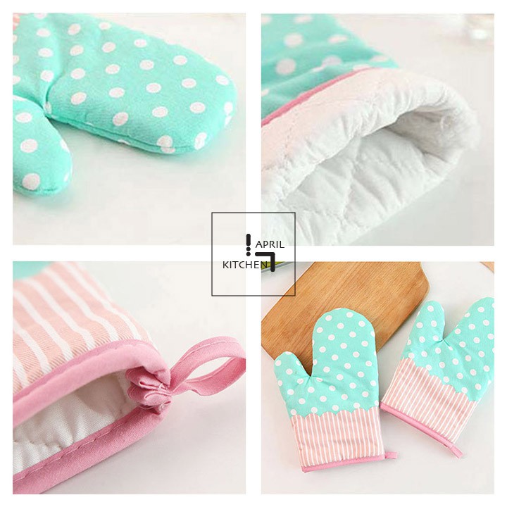 Găng tay lò nướng làm bếp vãi cotton mềm mịn chịu nhiệt tốt chống trượt 26x17cm GTB01