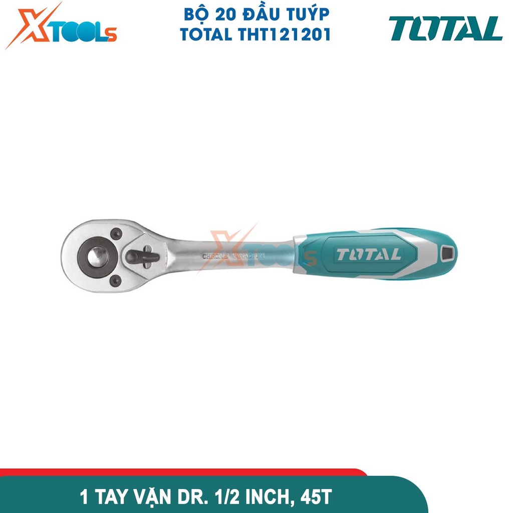 Bộ tuýp 20 chi tiết TOTAL THT121201, Bộ cần siết 2 chiều kèm đầu tiếp kích thước 1/2 mở bu long đai ốc-CHÍNH HÃNG-XTOOLS