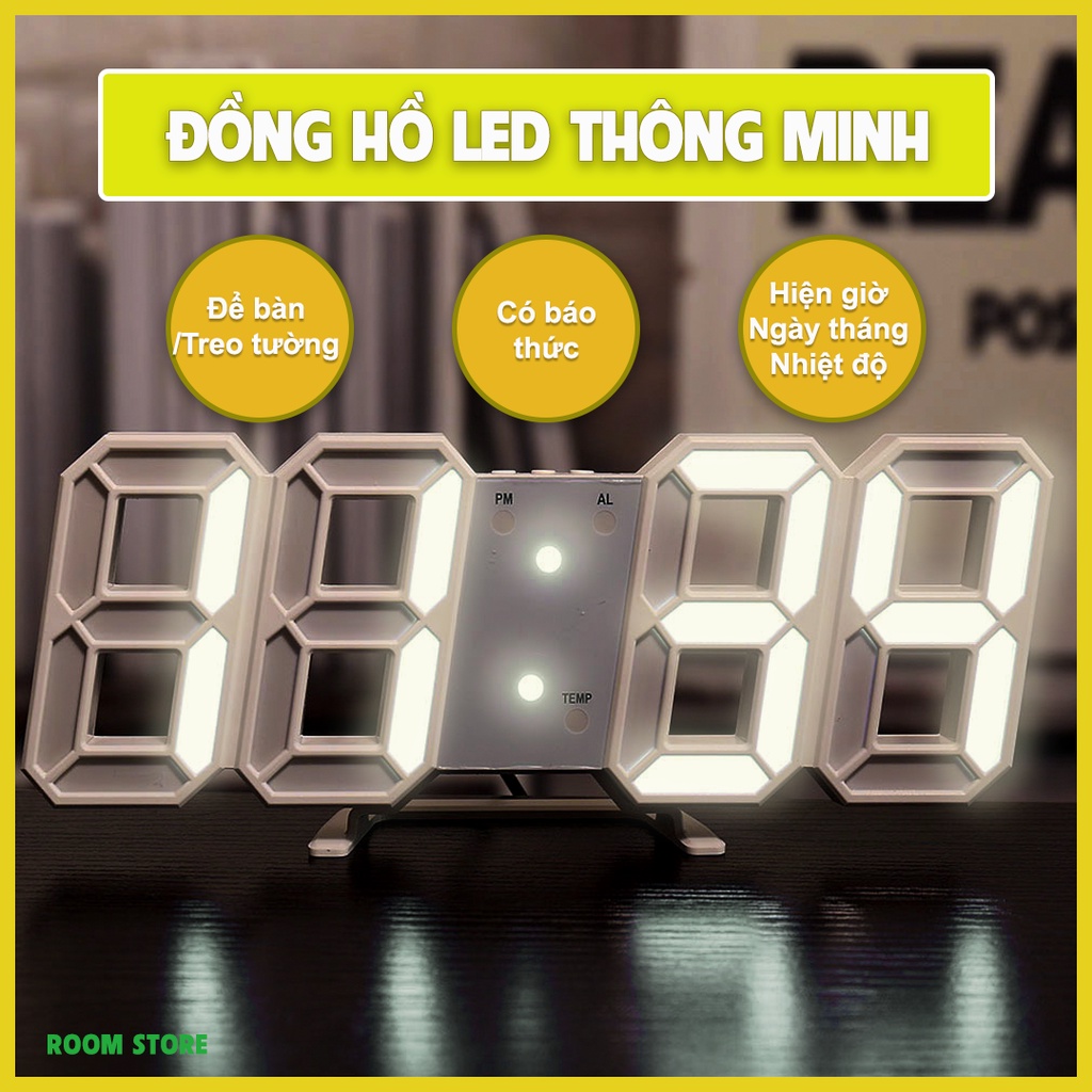 Đồng hồ LED 3D thông minh Hàn Quốc YC-9018 để bàn, treo tường hiển thị: nhiệt độ, ngày tháng, giờ, báo thức