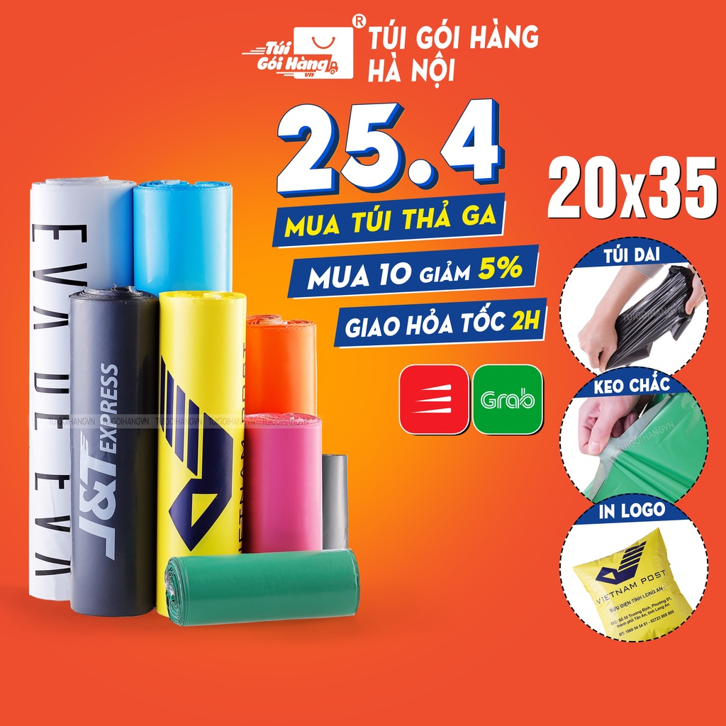 Túi gói hàng niêm phong 20x35 TUIGOIHANG cuộn 100 cái có keo niêm phong
