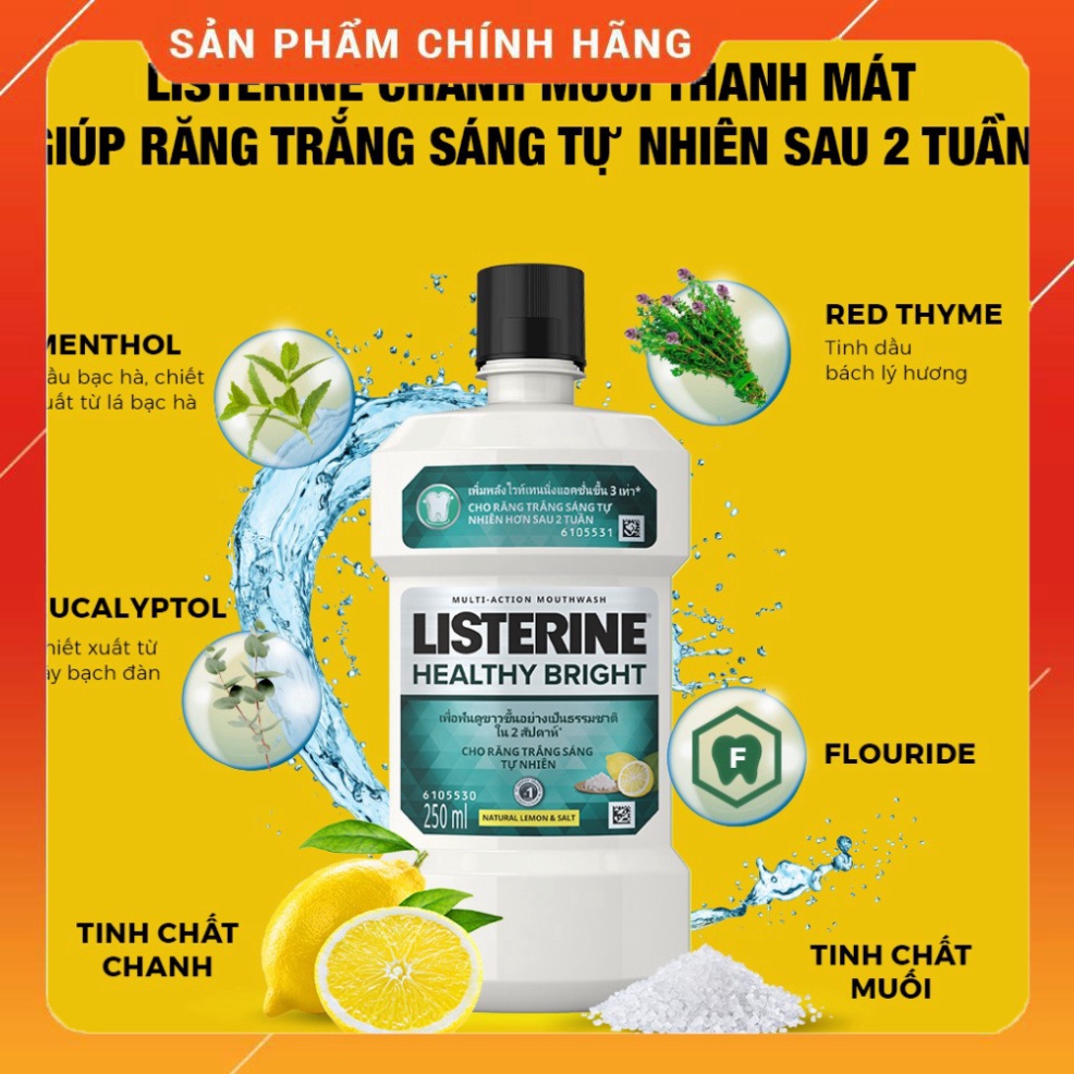 Nước súc miệng Listerine Healthy Bright trắng sáng 250ml - 210070625