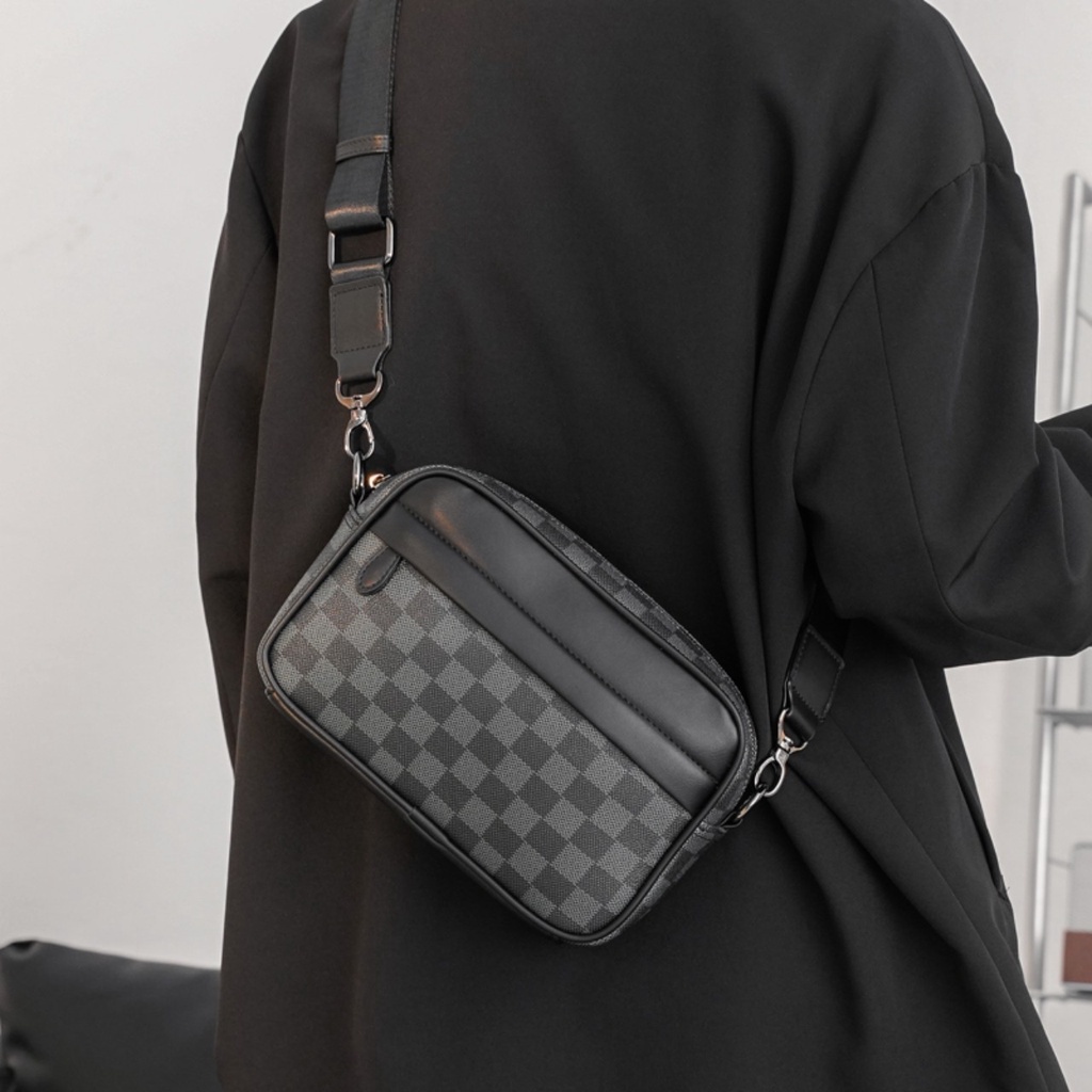 Túi đeo chéo da nam thể thao du lịch đựng ipad sọc caro đi chơi đẹp phong cách Hiếu Túi 151