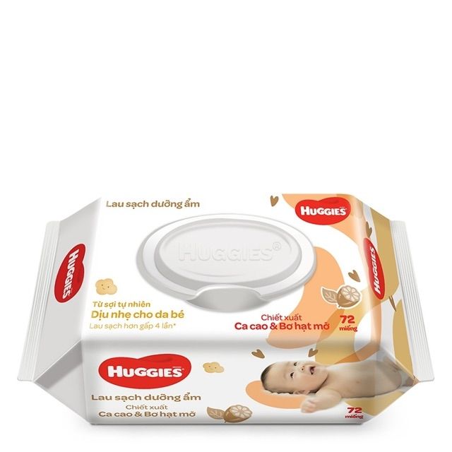 Khăn ướt Huggies 64 miếng không mùi / 72 miếng chiết xuất cacao &amp; bơ hạt mỡ