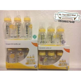Set 03 bình sữa Medela logo màu có núm