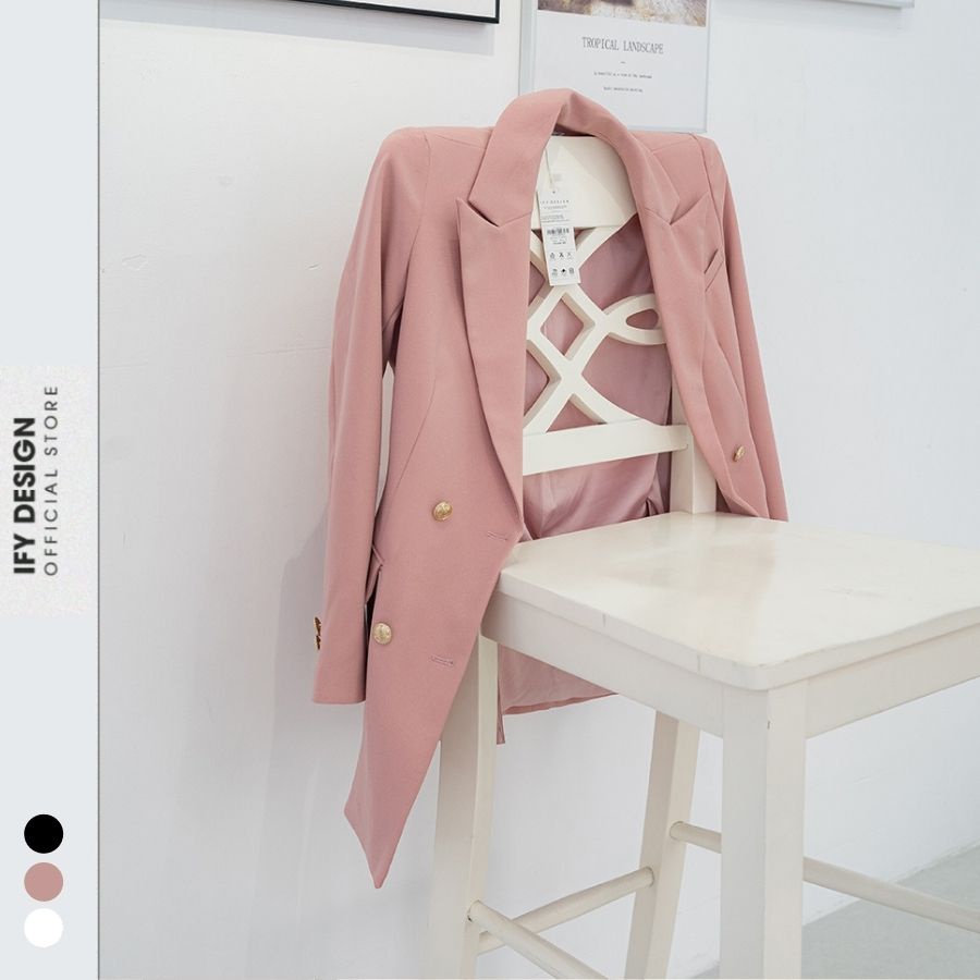 Áo khoác Vest Nữ màu Hồng thiết kế 2 nắp túi IFY Design FS81A