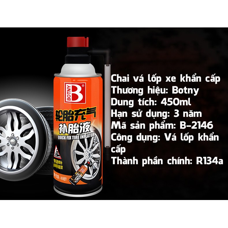 Chai vá lốp xe ô tô, xe máy khẩn cấp Botny B-2146 dung tích 450ml