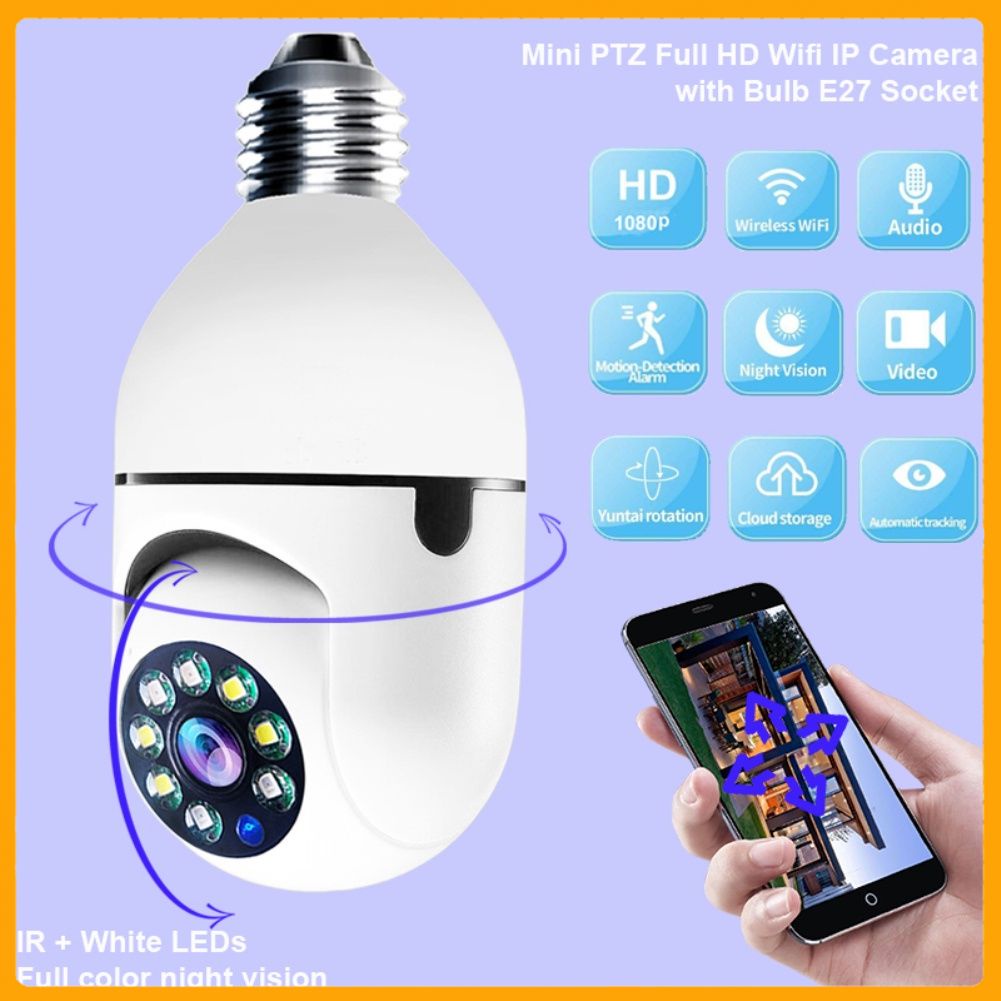 Camera Yoosee HK-211 Gắn đui đèn E27, 8 Led Xoay 360 Độ 2.0Mp - 1080P - Xài dòng điện 220V, IP Wifi bóng đèn