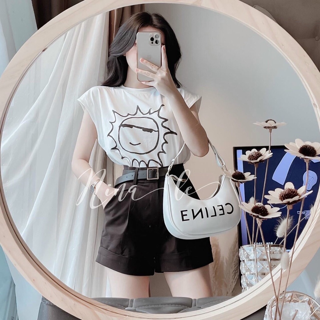 Sét bộ đùi gấp lai có con đỉa &amp; áo in mặt trời cực cute thích hợp đi chơi