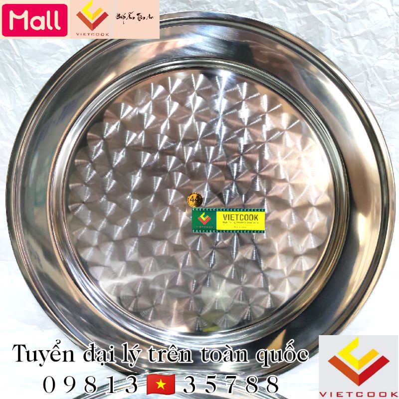 [VIETCOOK OFFICIAL] Mâm tròn inox, mâm cơm inox 304 Vietcook đủ size 40, 44, 48, 52, 56 cm