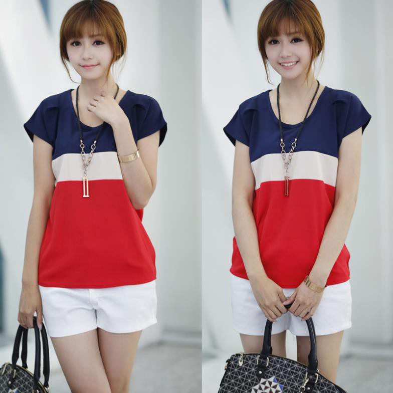 Áo thun tay ngắn kẻ sọc ngang phối màu năng động thời trang cho nữ | BigBuy360 - bigbuy360.vn
