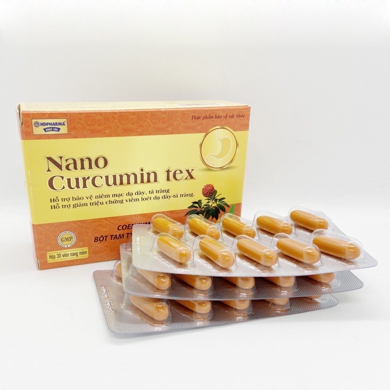 Viên tinh nghệ Nano Curcumin Gold Tex giảm viêm loét dạ dày, tá tràng - Hộp 30 viên