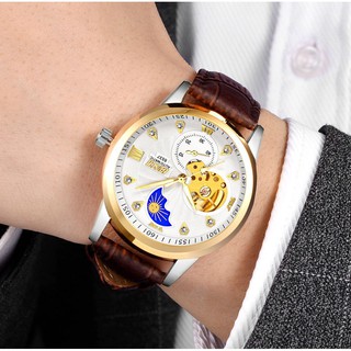 ☆ Đồng hồ cơ chạy kim lộ máy chống thấm nước với dây đeo da