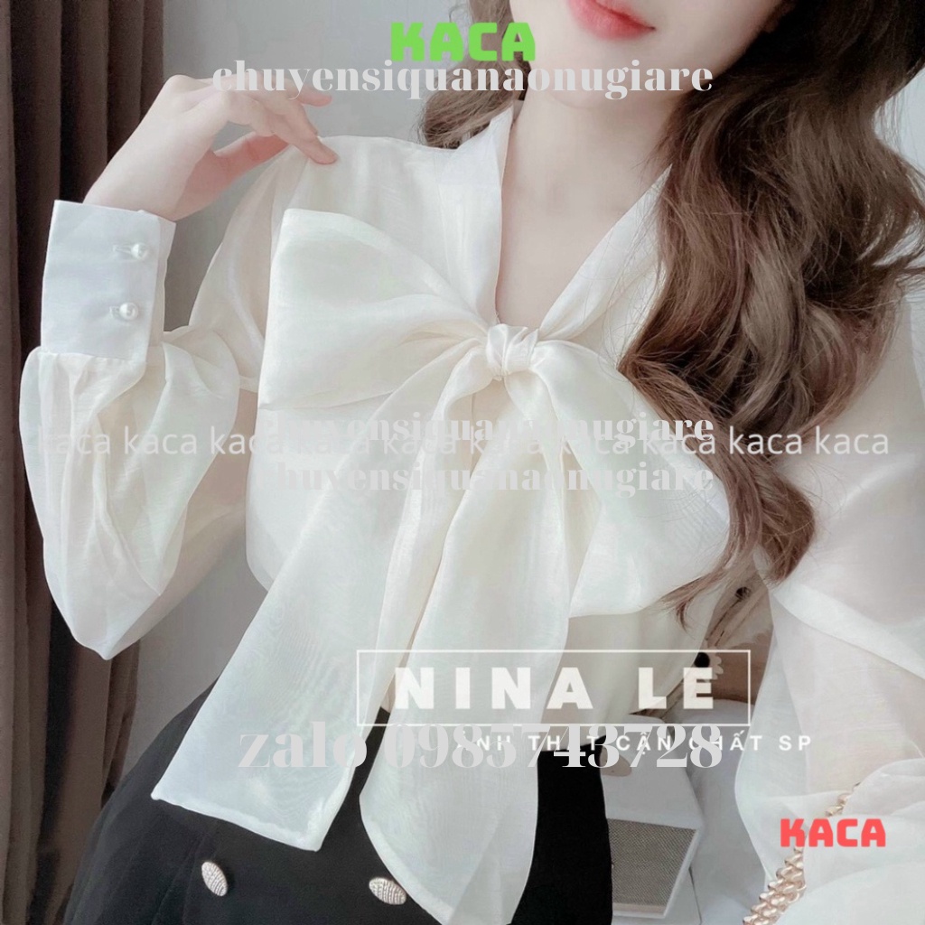 Áo sơ mi tay bồng cổ nơ khuy ngọc tiểu thư nhiều màu sắc kaca chuyensiquanaonugiare